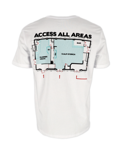 Die Rückseite des weissen Access all Areas T-Shirts